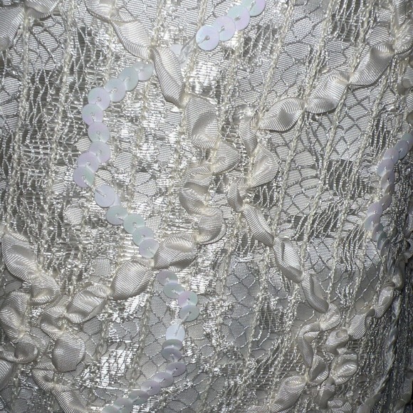 Vintage Ivory Ceam Lace Sequin Party Dress drop waist Sz 4 Bride shuet young - Picture 7 of 9